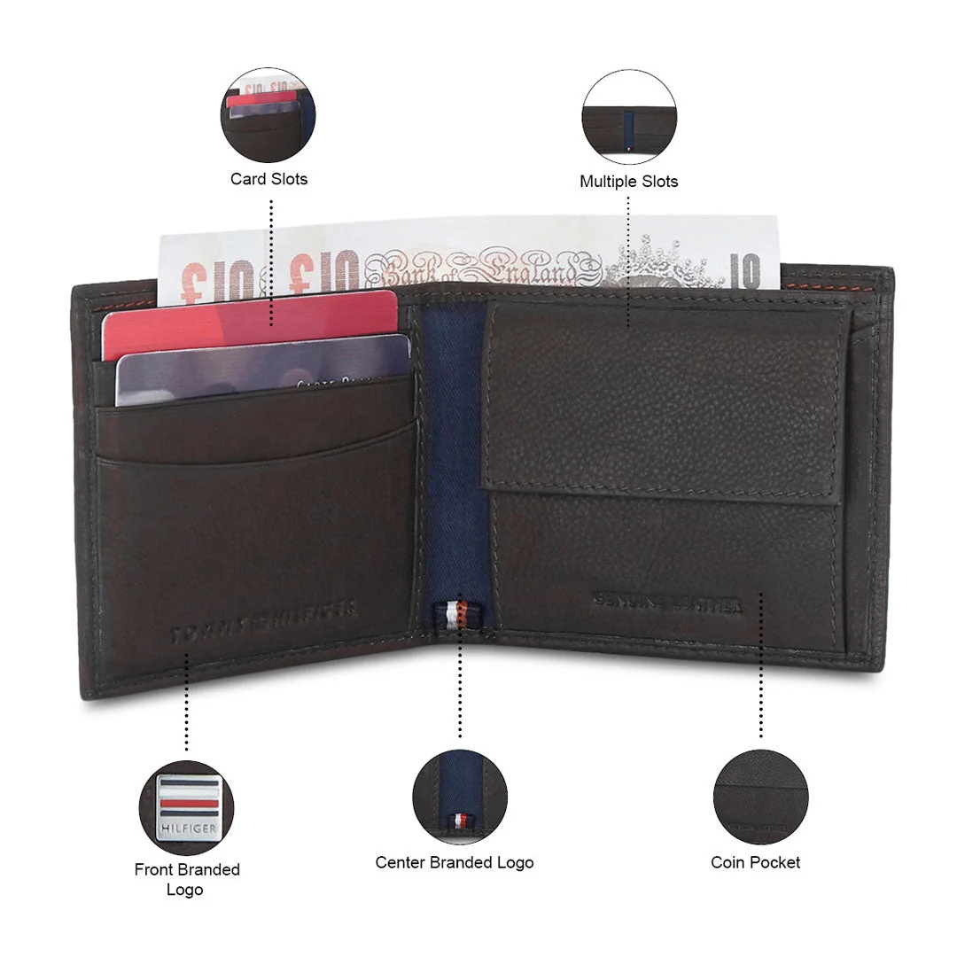 Tommy Hilfiger Grayton Classic Men's Leather slim fold Global Coin Wallet-Brown - Image 4
