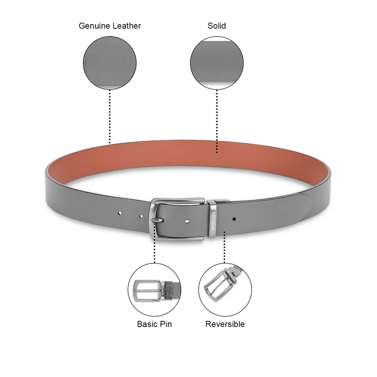 United Colors of Benetton Domenico Men's Leather Reversible Belt - Image 13
