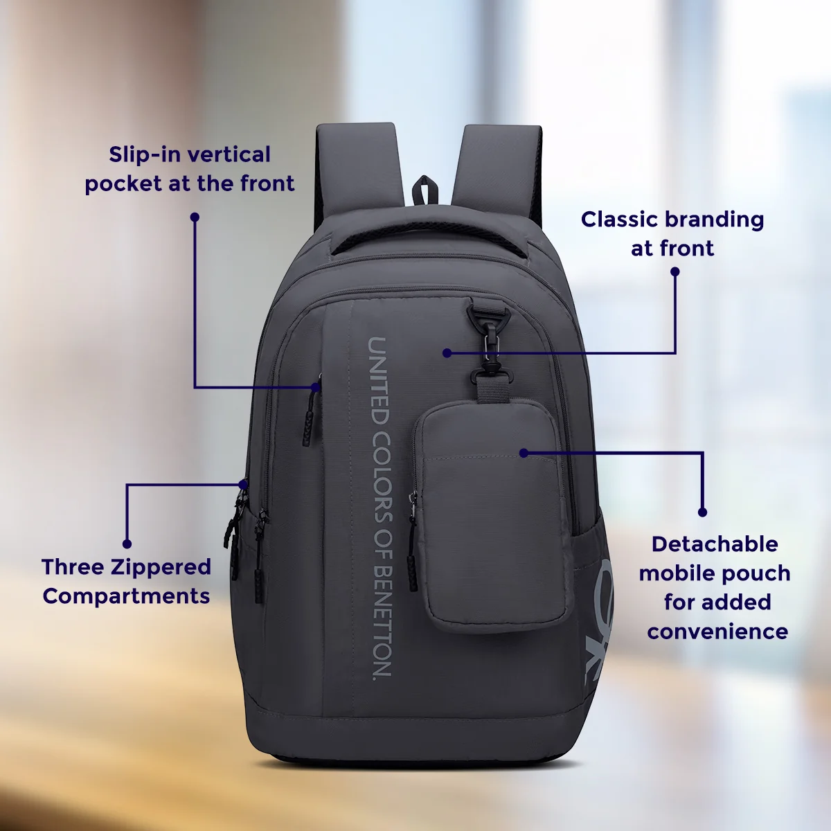 United Colors of Benetton Apex Laptop Backpack - Image 4