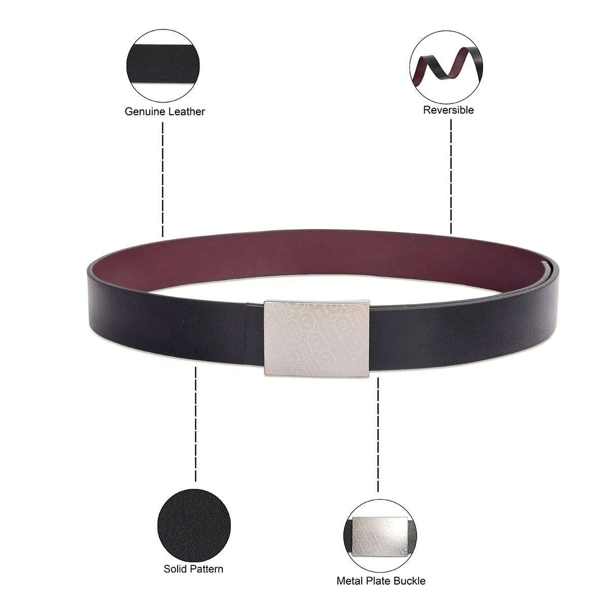 United Colors of Benetton Marone Reversible Belt - Image 4